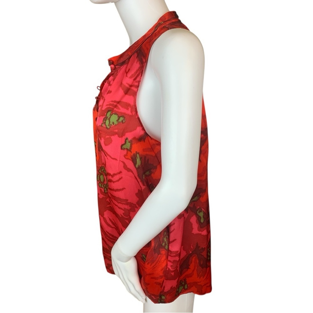 J. Crew Red Poppy Floral Sleeveless 100% Silk Blouse - Picture 3 of 10